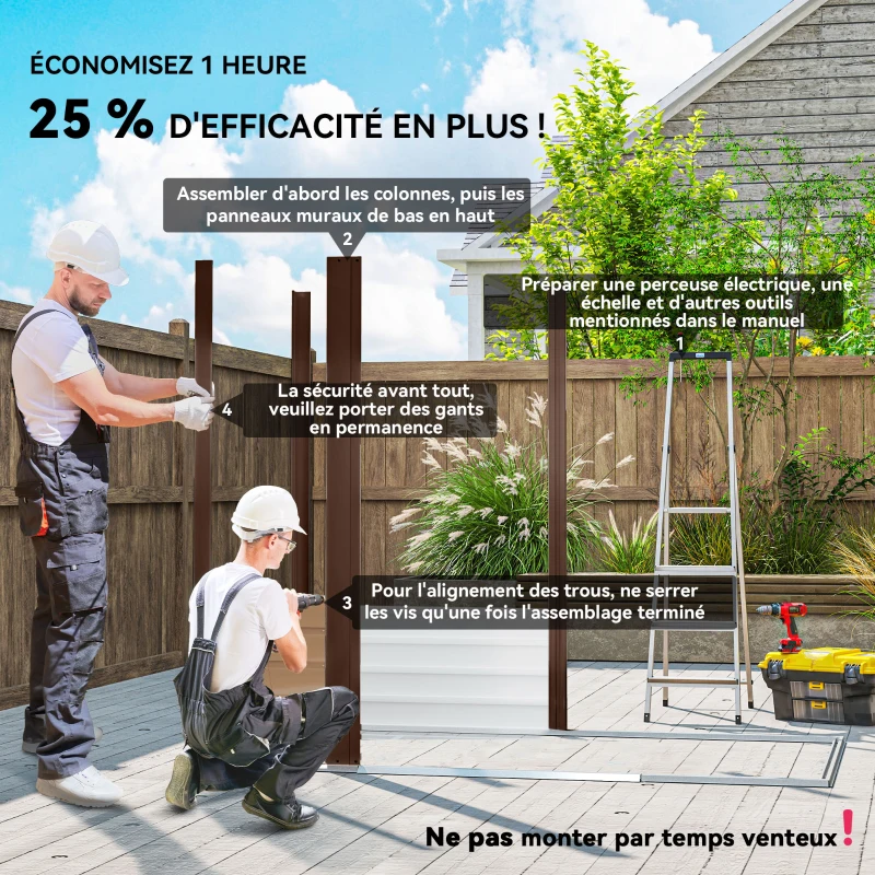 Outsunny Abri de Jardin 2,27 m² gants inclus porte verrouillable ventilations acier galvanisé 190 x 131 x 188 cm chêne