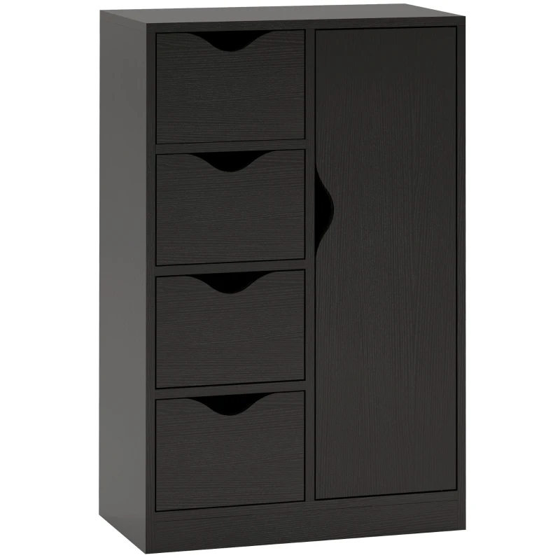 HOMCOM Meuble de rangement buffet commode 1 placard et 4 tiroirs, en bois, pour salon, cuisine, entrée, salle à manger, noir