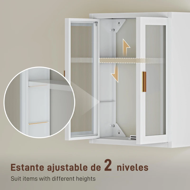 HOMCOM Armario de Baño de Pared Mueble de Baño Colgante Moderno con Estante Ajustable Puertas de Acrílico Blanco