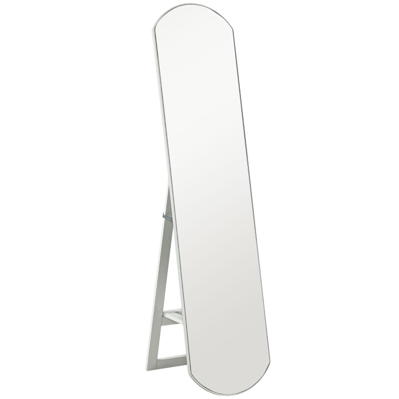 HOMCOM Miroir complet arqué 35 x 150 cm avec étagère, montage mural ou sur pied pour salle de bain, chambre à coucher, blanc