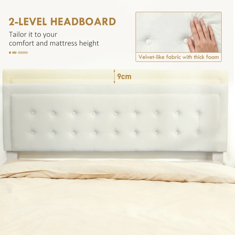 HOMCOM King Size Ottoman Bed Frame, with Front Drawer - Cream