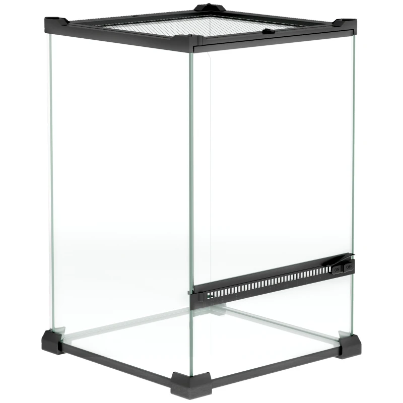 PawHut Terrarium en verre pour reptiles vivarium 12 L avec couvercle en treillis métallique, 20 x 20 x 30 cm, noir