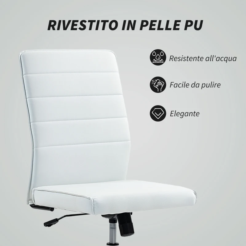 HOMCOM Sedia da Ufficio Ergonomica e Regolabile con Schienale Ricurvo, in Pelle PU e Acciaio, 58x53x97-107 cm, Bianco