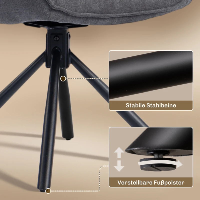 HOMCOM 2er-Set Esszimmerstühle, drehbar, weich gepolstert, Armlehnen, Metallbeine, Dunkelgrau