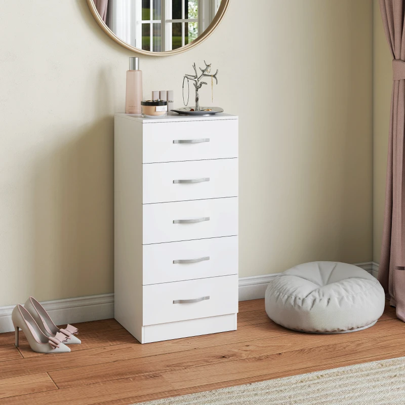 HOMCOM Chest with 5 Drawers, Drawer Cabinet for Clothes and Essentials, Particleboard, White