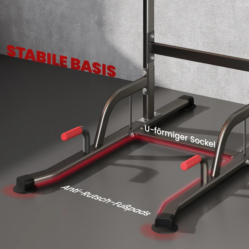 HOMCOM Power Tower in hoogte verstelbare dipstation met optrekstang, zuignappen, gepolsterd trainingsapparaat voor thuis