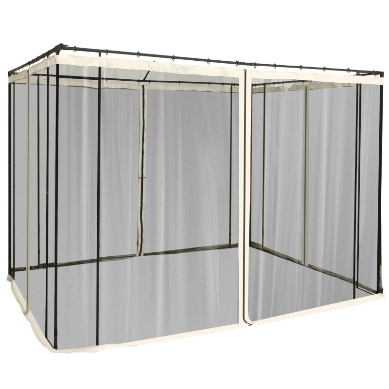 Outsunny Zanzariera per Gazebo Tende di Ricambio Universale con Cerniere, 302x207cm - Nero e Beige