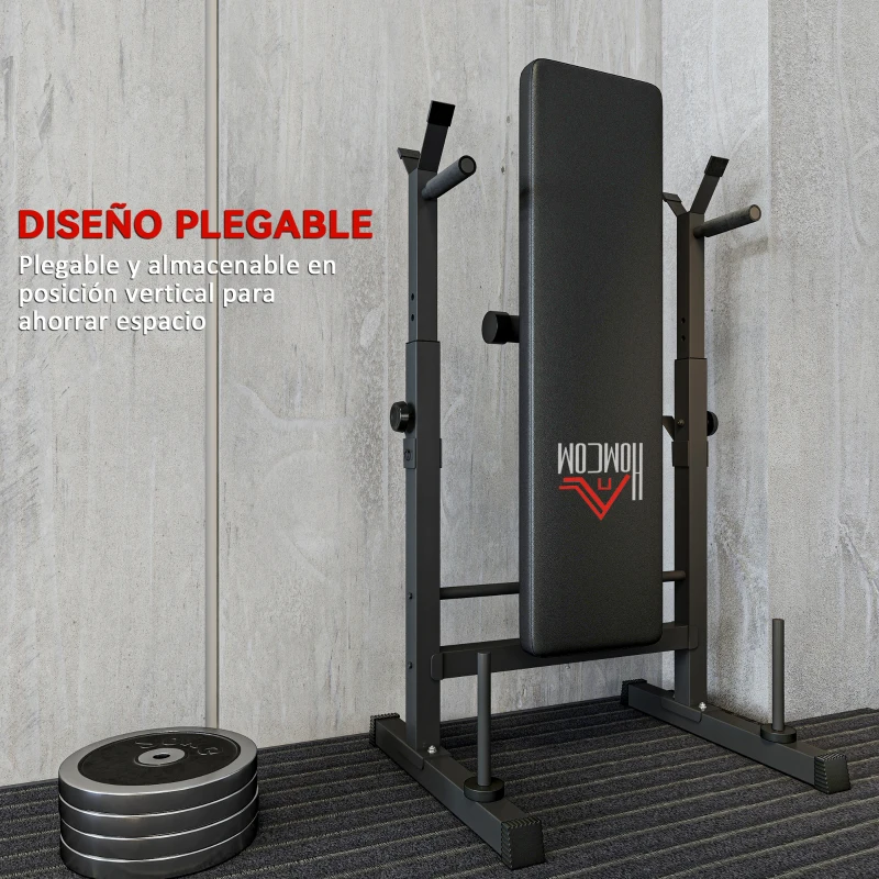HOMCOM Banco de Musculación con Soporte para Barra y Estación de Dips Carga 150 kg para Entrenamiento en Casa Gimnasio