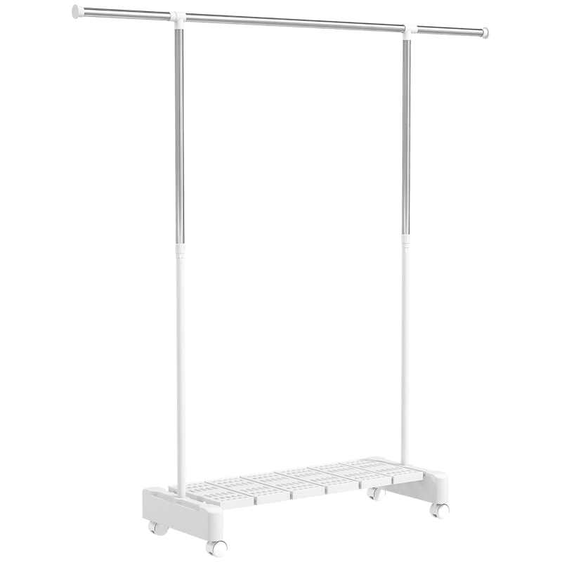 HOMCOM Stendibiancheria Estensibile con Ruote e Freno, Ripiano Porta Scarpe e Struttura in Acciaio Inox, Bianco