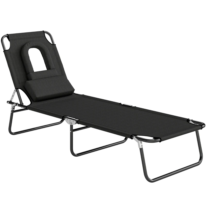Outsunny Bain de Soleil Pliable transat inclinable 4 Positions Chaise Longue 3 Coussins fournis Noir