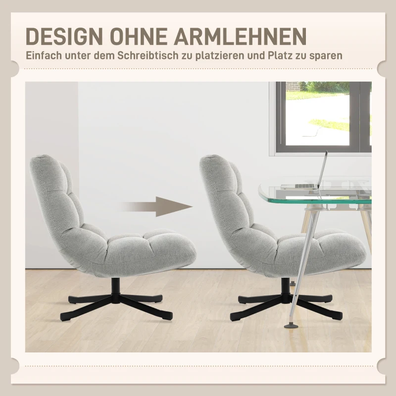 HOMCOM Sessel Drehbar Loungesessel mit Breiter Sitzfläche, wasserabweisend Chenille-Optik, gekreuzt Stahlbeine, Hellgrau