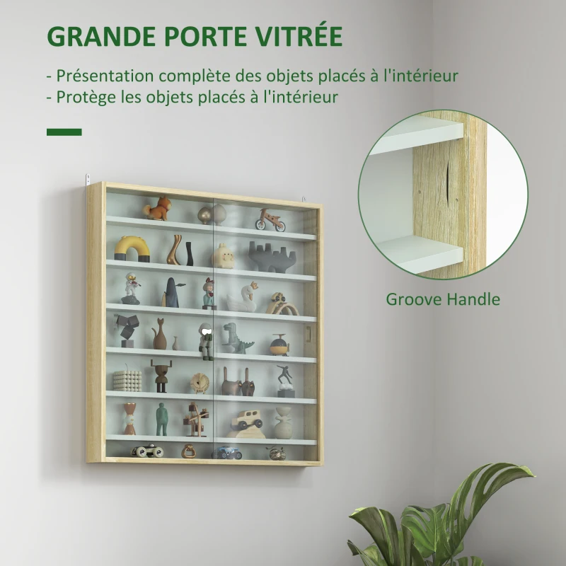 HOMCOM Vitrine pour collection vitrine murale 80 x 9,5 x 83 cm 6 étagères réglables en hauteur 2 portes coulissantes en verre