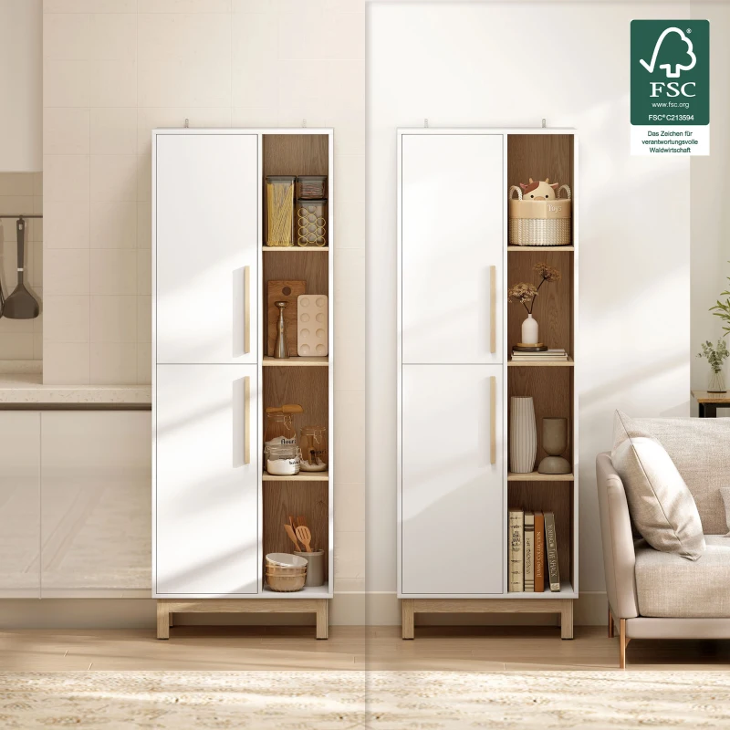 HOMCOM 176 cm großes Bücherregal, 4 offene Regale, 2 Schränke, freistehender Bücherschrank, MDF, Weiß