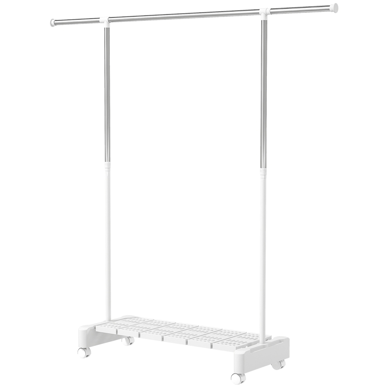 HOMCOM Stendibiancheria Estensibile con Ruote e Freno, Ripiano Porta Scarpe e Struttura in Acciaio Inox, Bianco