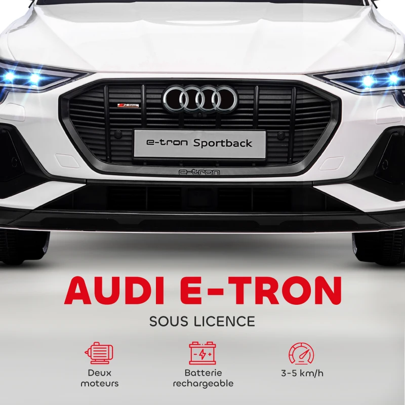 HOMCOM Voiture électrique enfants sous Licence Audi e-tron Sportback, véhicule électrique 12V Max. 5 Km/h avec télécommande 2,4G, phares LED, musique, klaxon, port USB, MP3, blanc