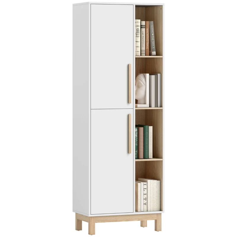 HOMCOM 176 cm großes Bücherregal, 4 offene Regale, 2 Schränke, freistehender Bücherschrank, MDF, Weiß