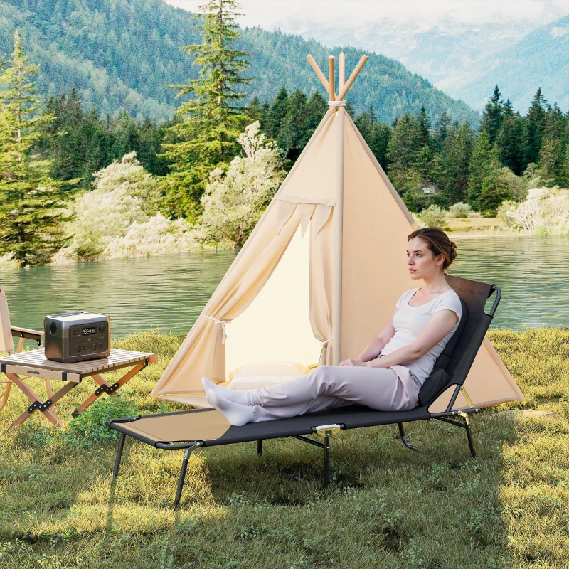 Outsunny Bain de Soleil Pliable transat inclinable 4 Positions Chaise Longue 3 Coussins fournis Noir