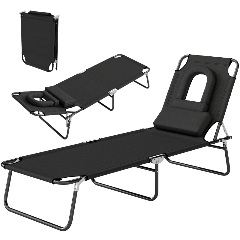 Outsunny Bain de Soleil Pliable transat inclinable 4 Positions Chaise Longue 3 Coussins fournis Noir