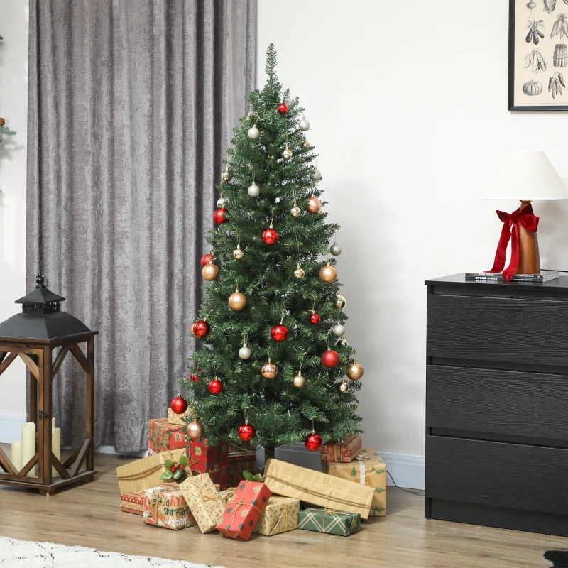 HOMCOM Sapin de Noël artificiel 150 cm, arbre de Noël fin avec 170 lumières, 635 pointes, support en métal pliable, vert