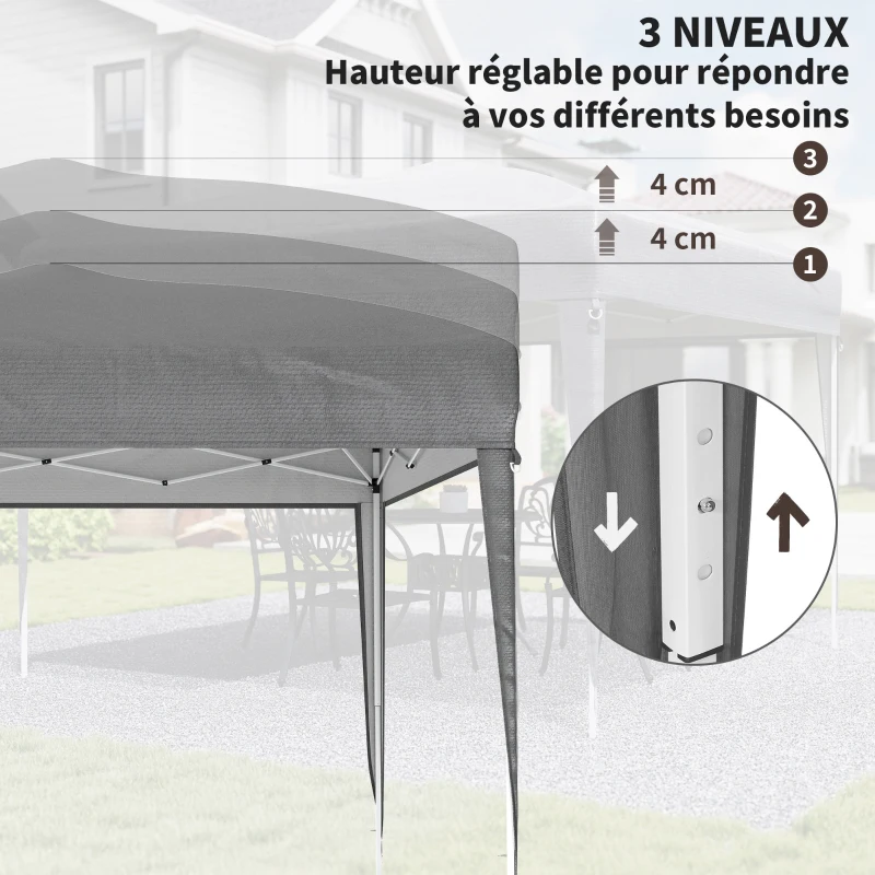 Outsunny Tonnelle pop-up barnum de jardin pliant anti-UV + sac de transport acier Oxford 2,95 x 2,95 x 2,55 m gris