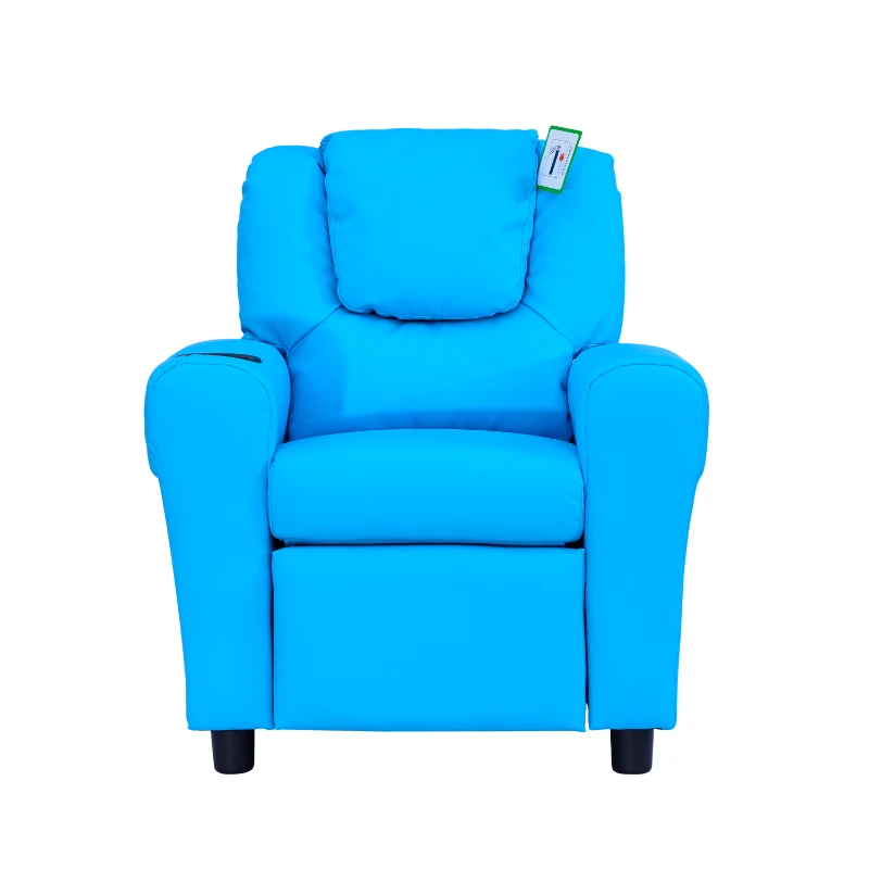 HOMCOM Kids Recliner Chair, PU Leather with Adjustable Backrest, Footrest, Padded Headrest, Blue