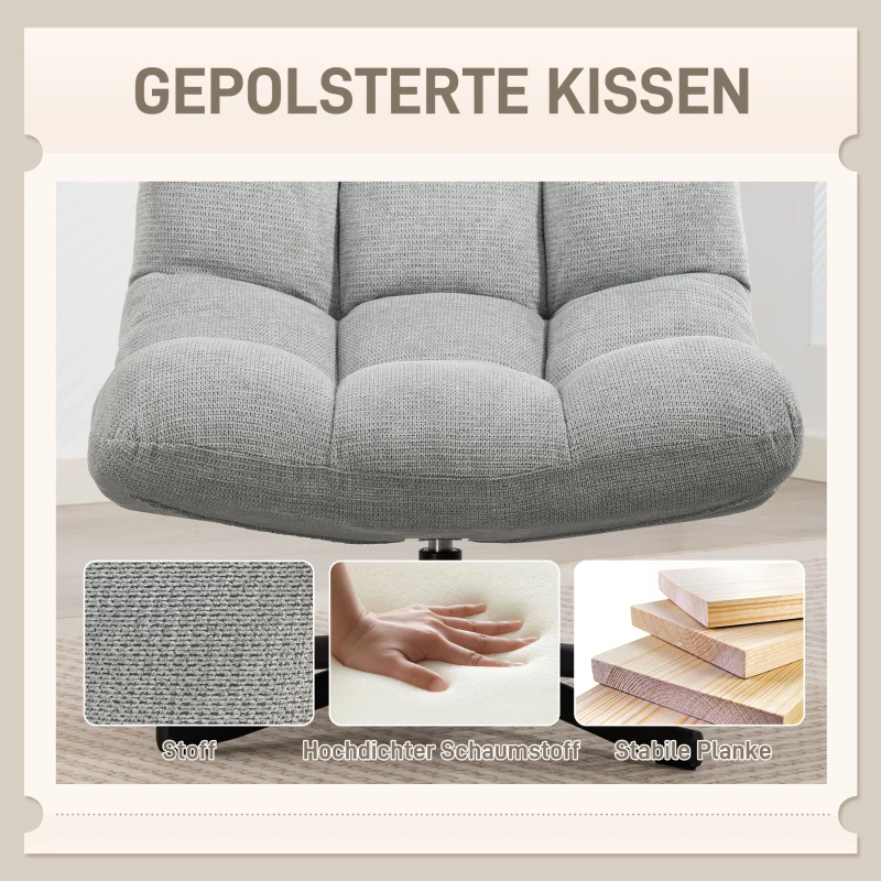 HOMCOM Sessel Drehbar Loungesessel mit Breiter Sitzfläche, wasserabweisend Chenille-Optik, gekreuzt Stahlbeine, Hellgrau