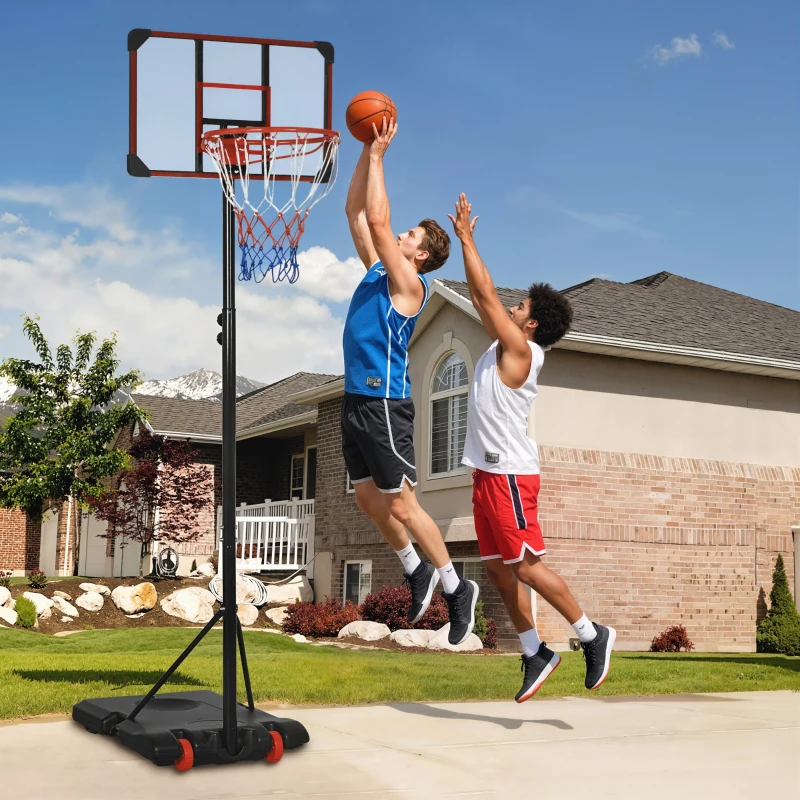 SPORTNOW Outdoor-Basketballkorb, 178-208 cm Verstellbare Korbhöhe, Basketballständer mit Rollen, für Jugendliche, Rot