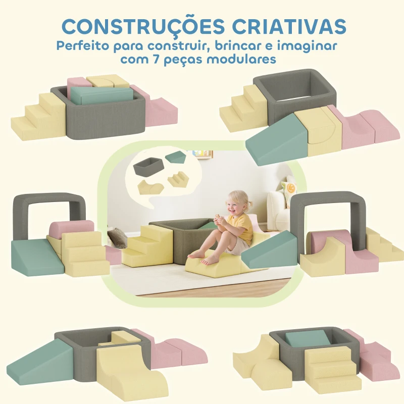AIYAPLAY Conjunto de 7 Blocos de Espuma para Crianças Blocos de Psicomotricidade com Capas de Veludo Laváveis Multicolor