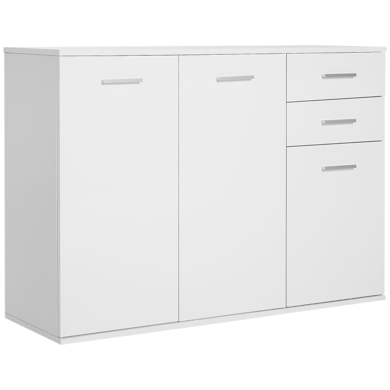 HOMCOM Buffet meuble de rangement 2 tiroirs coulissants 2 placards étagère réglable panneaux particules blanc