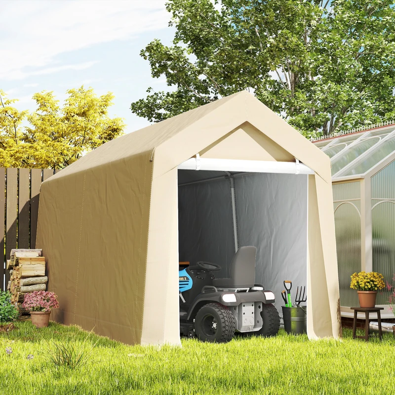 Outsunny Abri de jardin tente de stockage portable pour extérieur avec cadre en acier galvanisé et grande porte 2 x 3,6 m beige