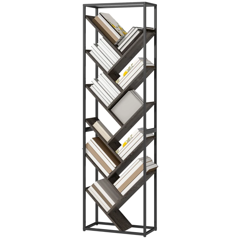HOMCOM 10 Shelf Industrial-Style Bookshelf - Black/Grey