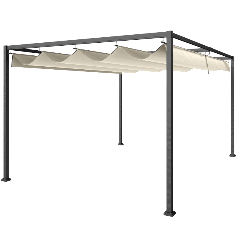 Outsunny Pérgola 298x213x221 cm Pérgola de Jardim com Teto Retrátil de Poliéster com Revestimento Creme