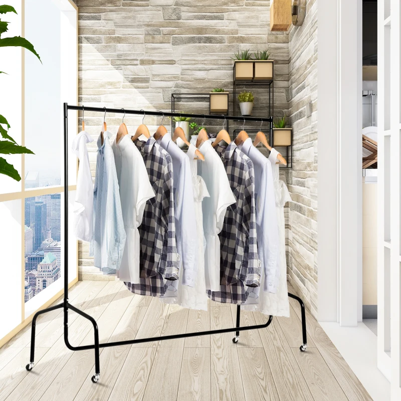 HOMCOM Portant à Vêtements avec Roulettes Tringle a Vêtement solide Charge 140 Kg 150 x 60 x 170 cm Porte-Manteau en acier noir