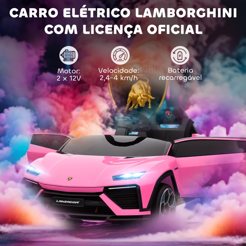 AIYAPLAY Carro Elétrico para Crianças 12V com Motor Duplo Rodas com Suspensão Faróis Música USB 101,5x49x43 cm Rosa