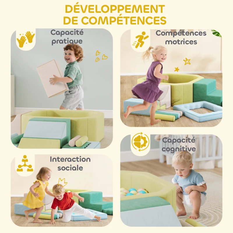 AIYAPLAY Parcours motricité bébé module motricité bébé avec piscine à balles housse lavable 160 x 137,5 x 30 cm multicolore