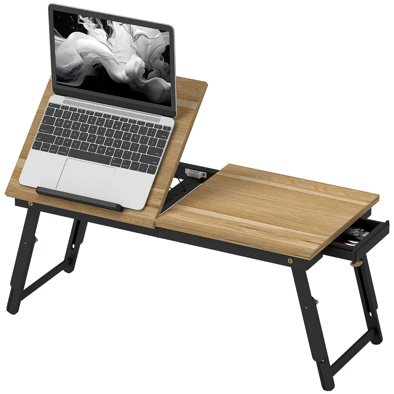 HOMCOM Supporto Monitor Inclinabile e Regolabile con Cassetto Laterale, in Legno, 83.5x33x23.5-34 cm, Rovere e Nero