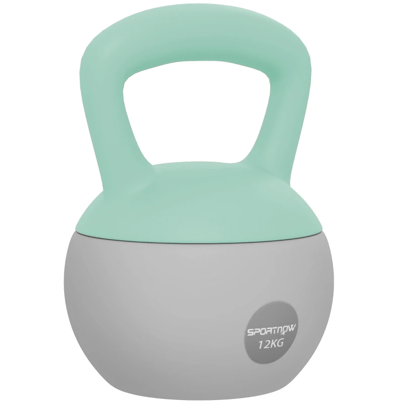 SPORTNOW Pesa Rusa 12 kg Kettlebell Relleno de Arena Metálica Mango Antideslizante para Entreno en Casa 21x21x30 cm Verde y Gris
