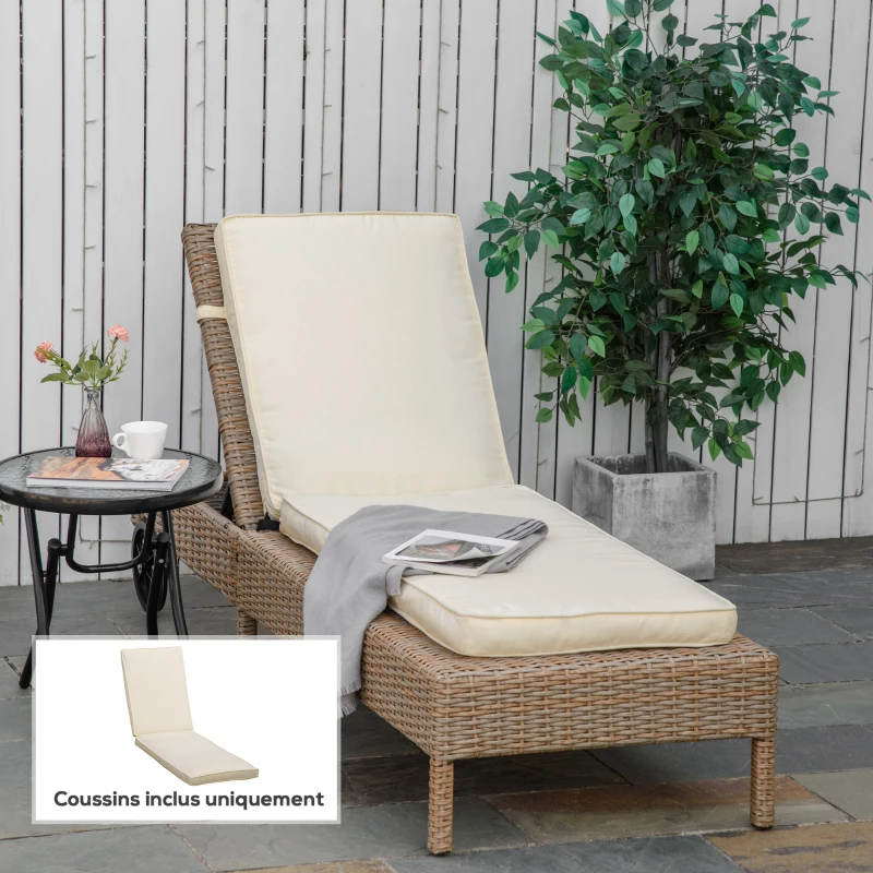 Outsunny Coussin de chaise longue matelas pour transat extérieur coussins d'extérieur pour bain de soleil 188 x 53 x 8 cm crème