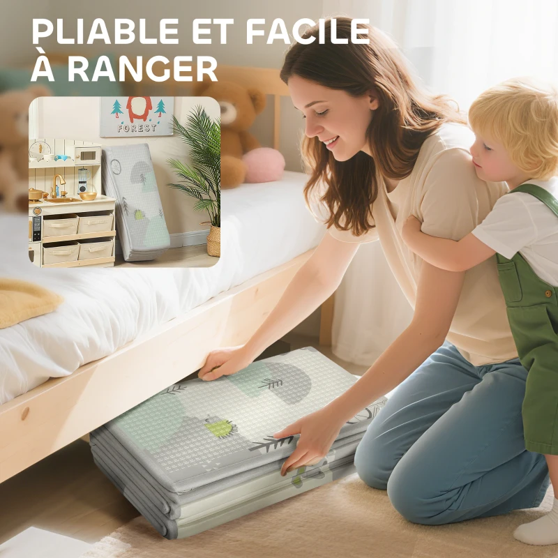 AIYAPLAY Tapis de jeu pour bébé pliable et réversible, tapis de sol en mousse épais, 195 x 146,5 x 1,5 cm, multicolore