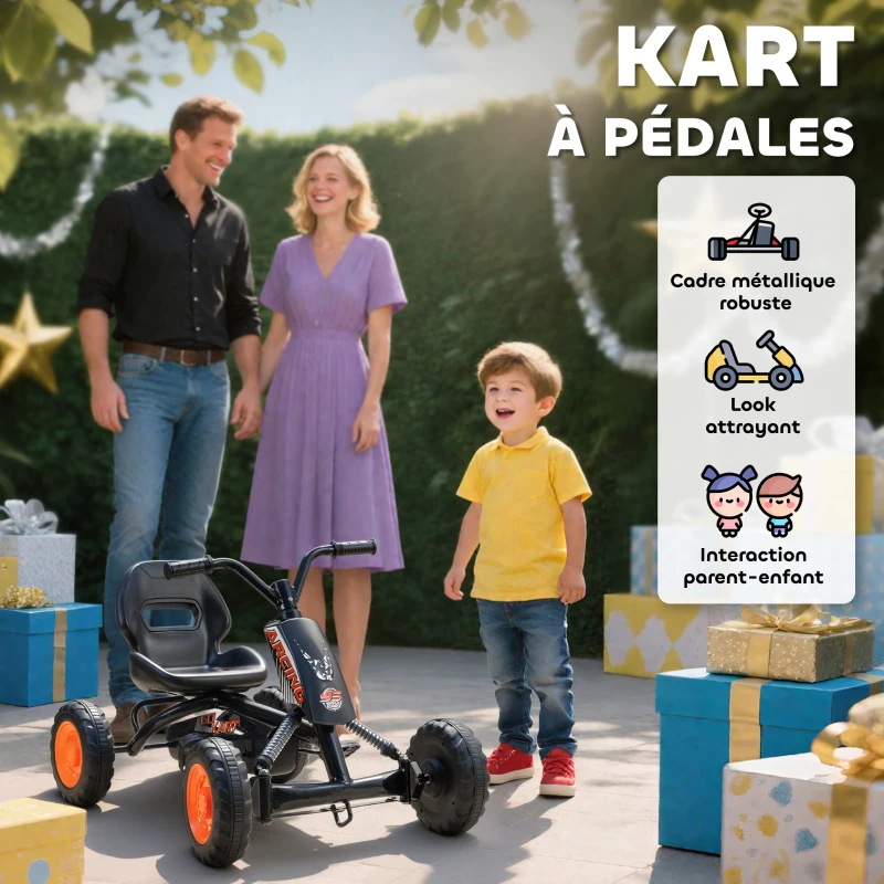 AIYAPLAY Kart à pédales pour enfants, karting enfant, avancer et reculer, pour garçons filles de 2-5 ans, 84x54x56 cm, noir