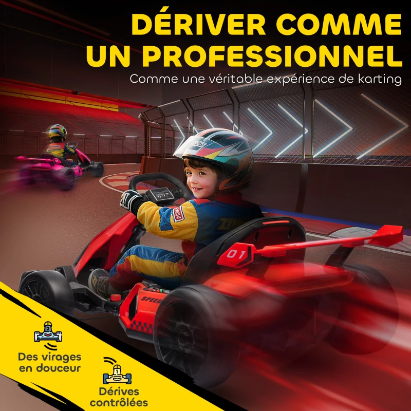 HOMCOM Kart électrique pour enfants moteur 2 x 150W batterie 24 V 120 x 76 x 53,5 cm rouge