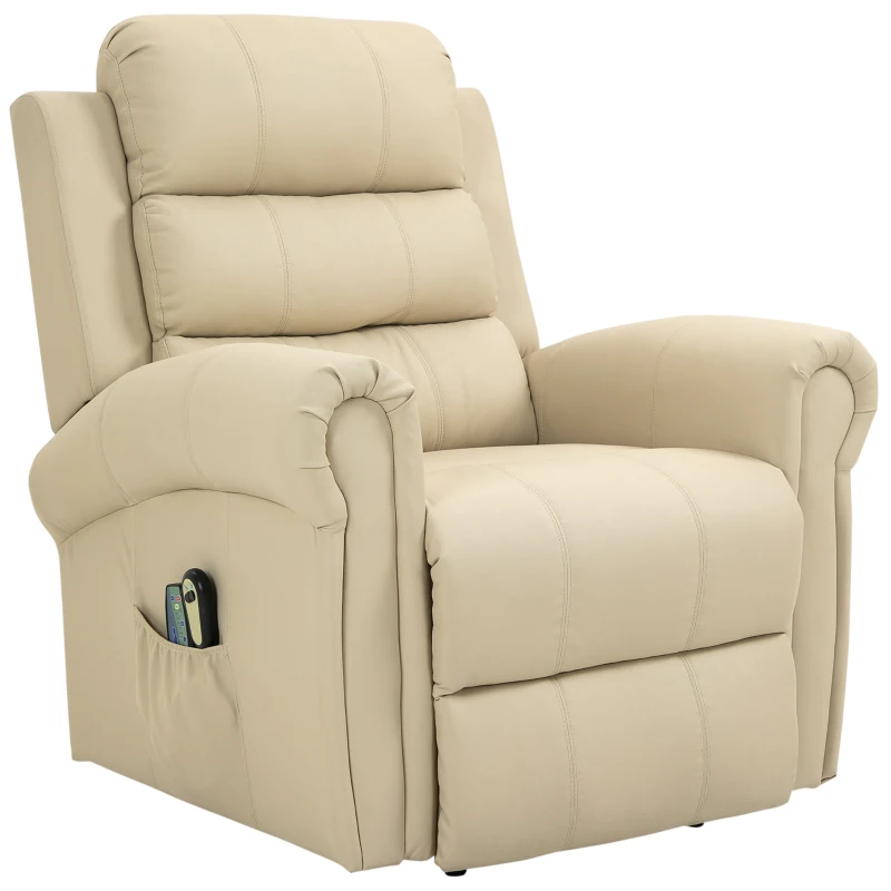HOMCOM Sillón Relax Reclinable Eléctrico Levanta Personas con Masaje Vibratorio y Calor Control Remoto Crema