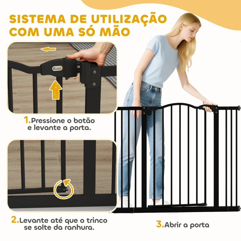 PawHut Barreira de Segurança para Cães com Largura Ajustável 74-100 cm e Extensões para Escadas e Portas Preto