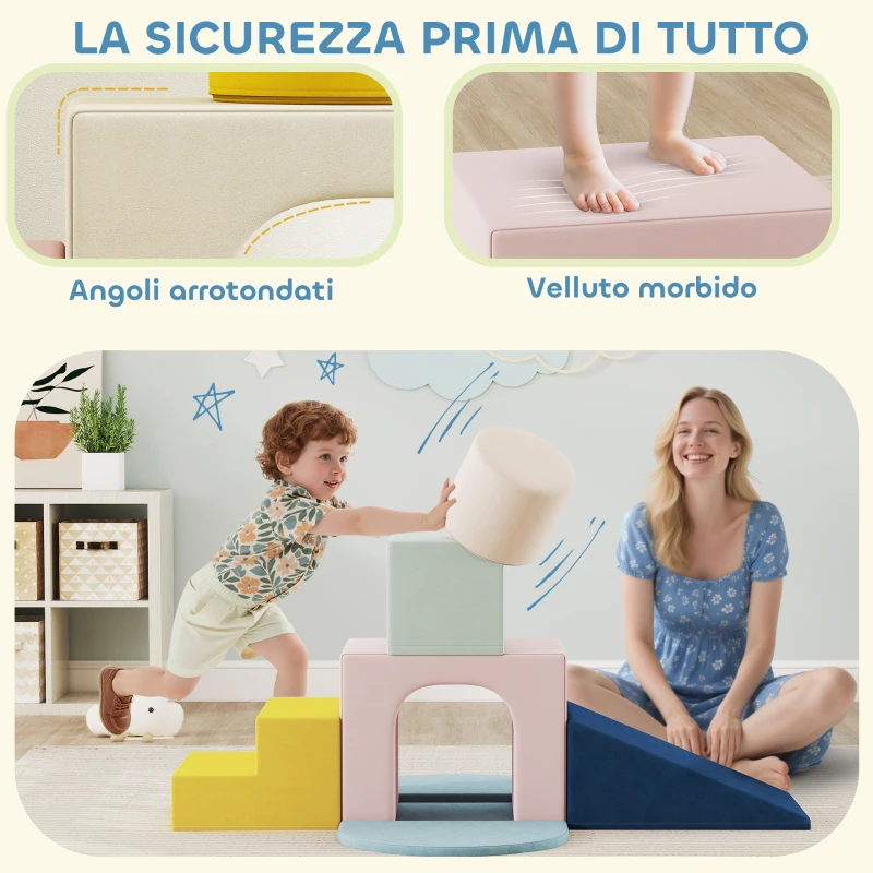 AIYAPLAY Set 8 Costruzioni Morbide per Bambini 0-3 Anni da Interni, in Velluto e Schiuma PU Arancione