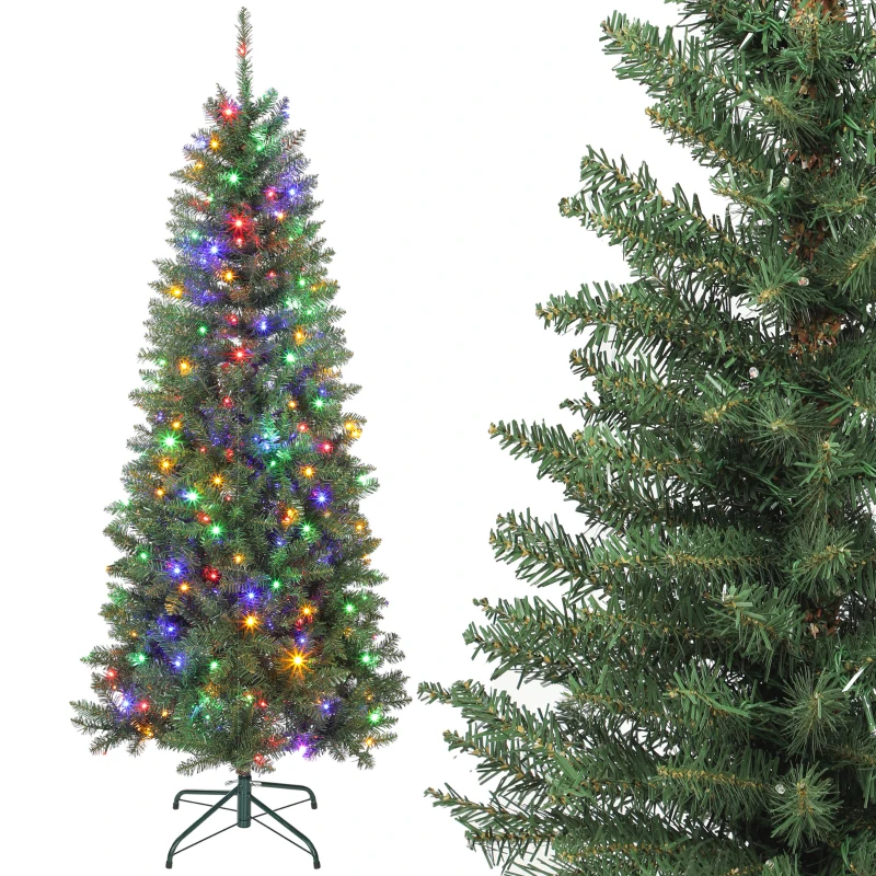 HOMCOM Sapin de Noël artificiel 180 cm, arbre de Noël fin avec 250 lumières, 899 pointes, support en métal pliable, vert
