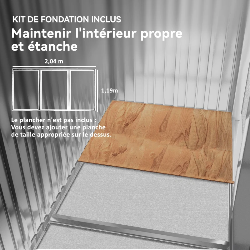 Outsunny Abri de jardin 2,77m² 213 x 130 x 185 cm fondation incluse porte coulissante ventilations acier galvanisé marron clair