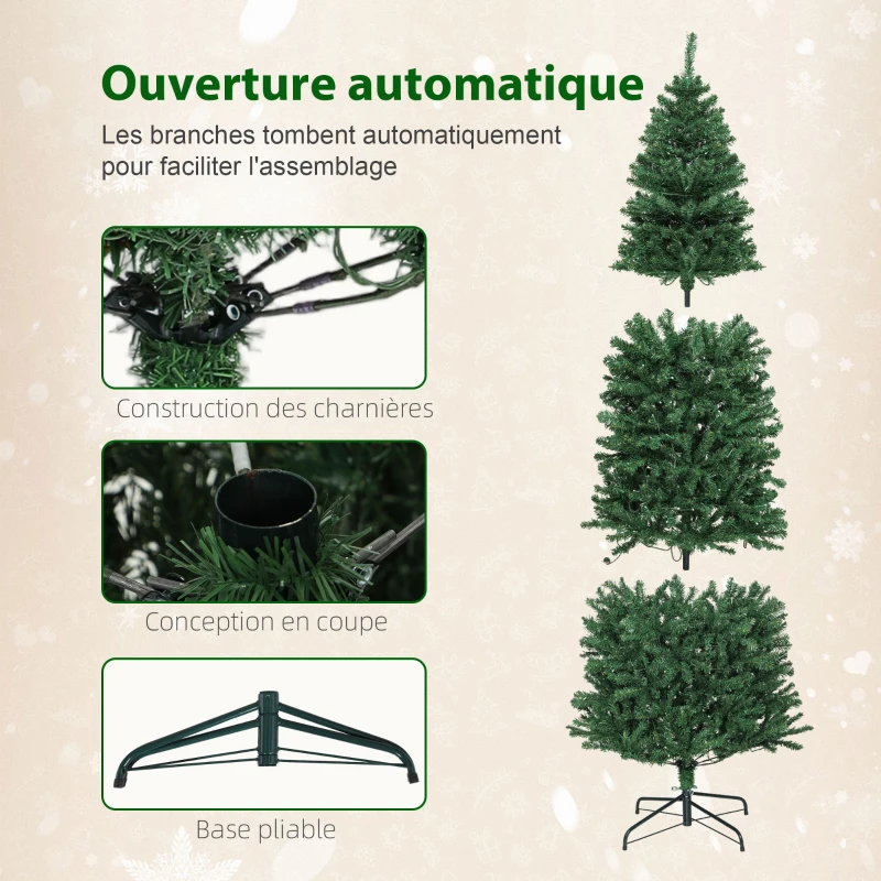 HOMCOM Sapin de Noël artificiel 180 cm, arbre de Noël, lumières LED synchronisées colorées et télécommande, 899 pointes, vert