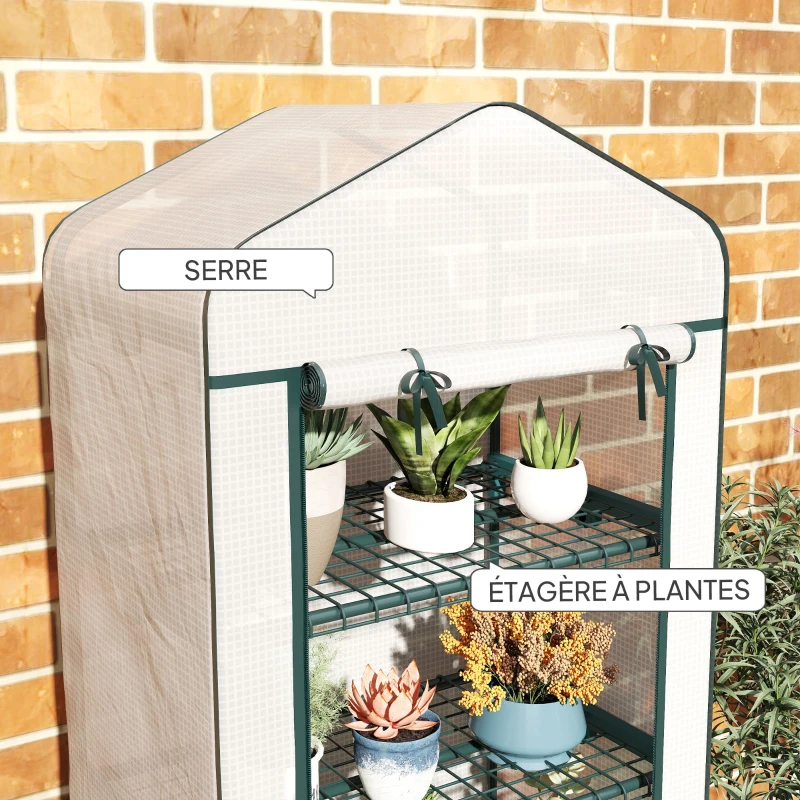 Outsunny Serre de jardin balcon étagère serre 4 niveaux 69 x 50 x 165 cm acier époxy bâche amovible PE haute densité blanc