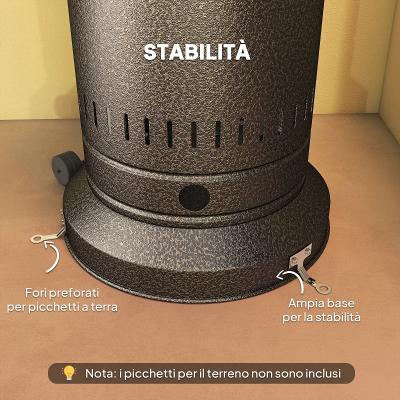 Outsunny Riscaldatore da Esterno con Spegnimento Automatico e Rotelle, 82x82x223 cm, Marrone Scuro