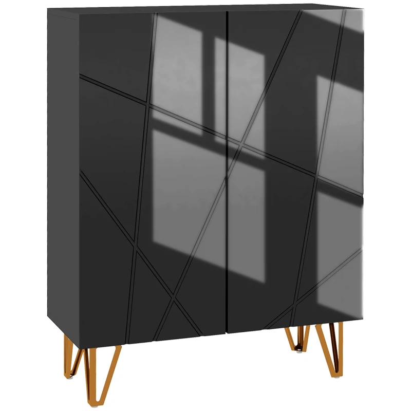 HOMCOM Meuble à chaussures meuble de rangement à chaussures 2 portes étagères réglables 72 x 31,5 x 95 cm noir laqué